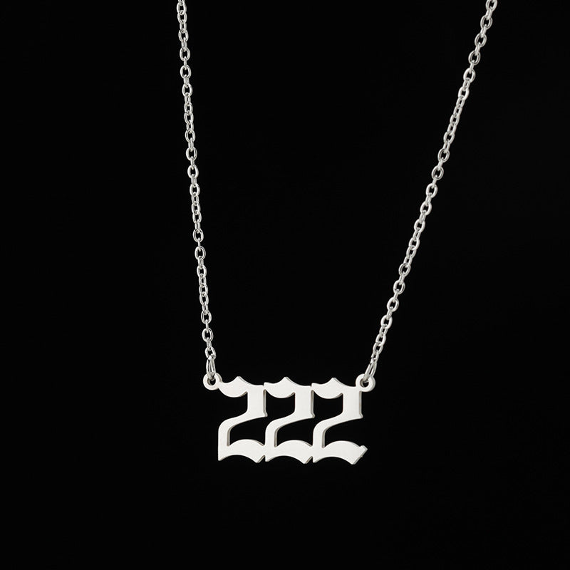 Collier pendentif numérique porte-bonheur pour femme, style ange, tendance, en acier inoxydable 000-999, style vintage