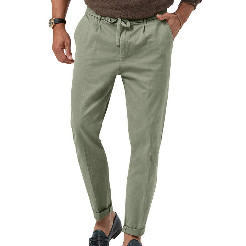 Pantalon décontracté à cordon de serrage pour homme, pantalon de costume droit de couleur unie