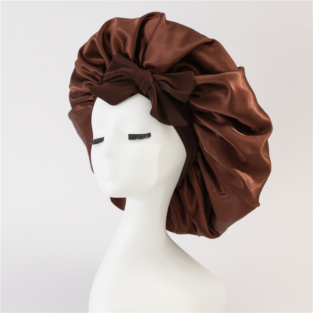 Bonnet en soie pour dormir, bonnet en satin, bonnet de nuit, écharpe pour cheveux bouclés avec lien à nouer