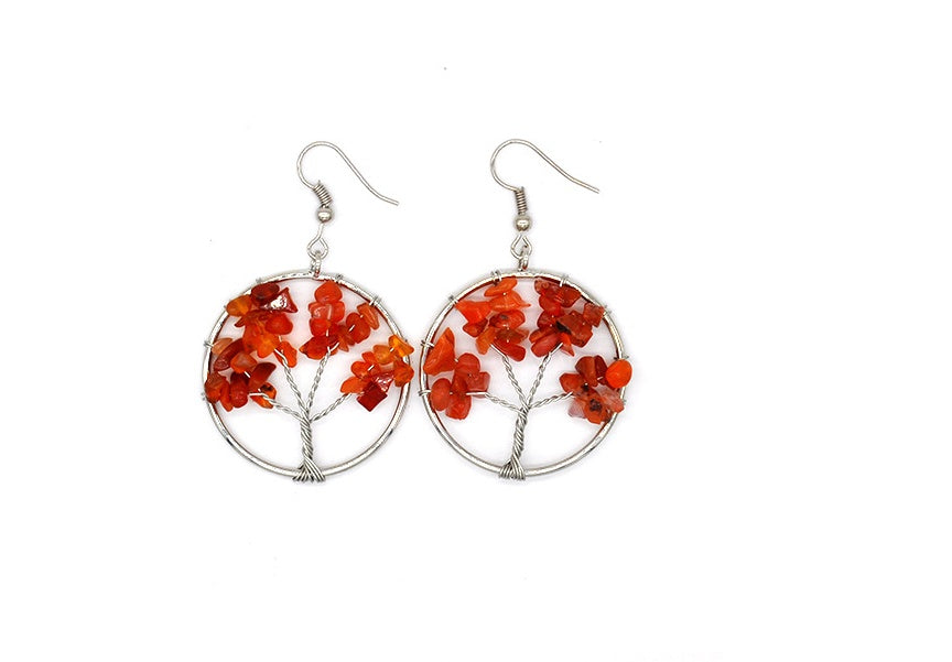 Boucles d'oreilles arbre à souhaits en cristal naturel concassé