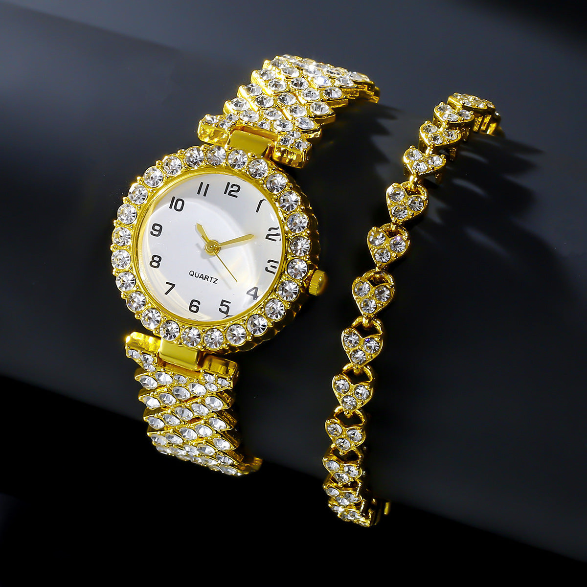 Ensemble de 2 montres de luxe pour femmes, bijoux tendance, bracelet argenté, montre-bracelet à quartz, bracelet en alliage, ensemble de bijoux, horloge, cadeau