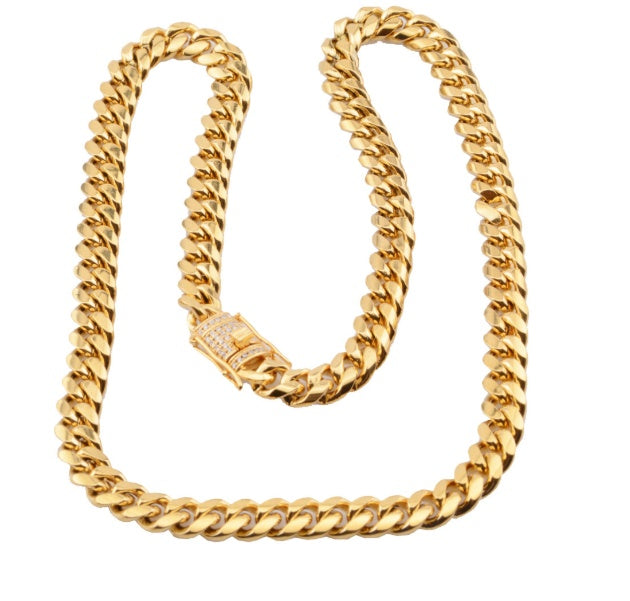 Colliers cubains Miami en acier inoxydable de 8 à 18 mm de large avec fermoir en zircon cubique, grande chaîne lourde pour hommes, bijoux Hip Hop Rock