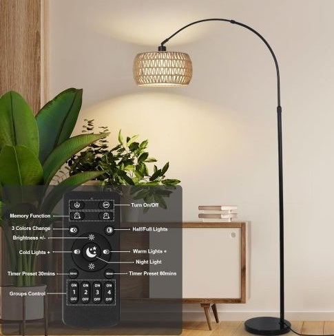 Lampadaire en rotin Simian, 3 niveaux de température réglables - LUXARAH