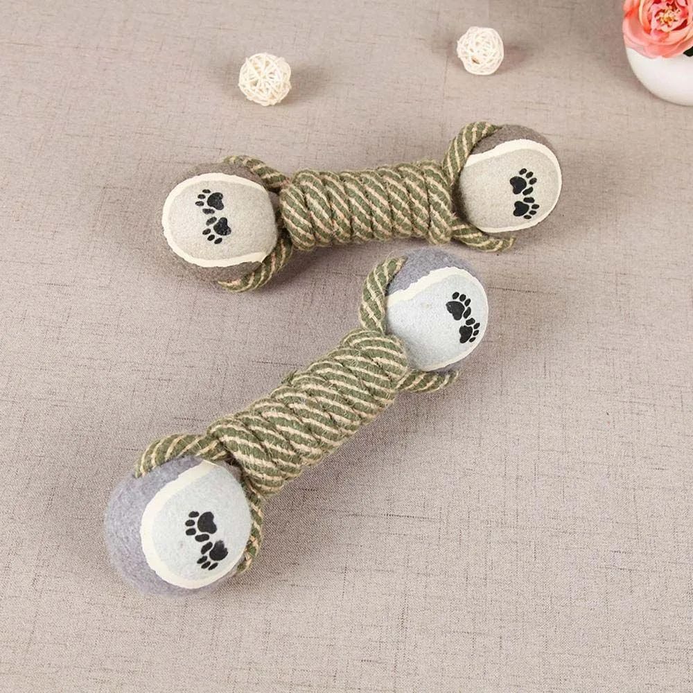 Jouet à mâcher pour animaux de compagnie, corde en coton, haltère de tennis, balle en caoutchouc, jouet interactif pour chiens de taille moyenne et grande, fournitures de jeu pour animaux - LUXARAH