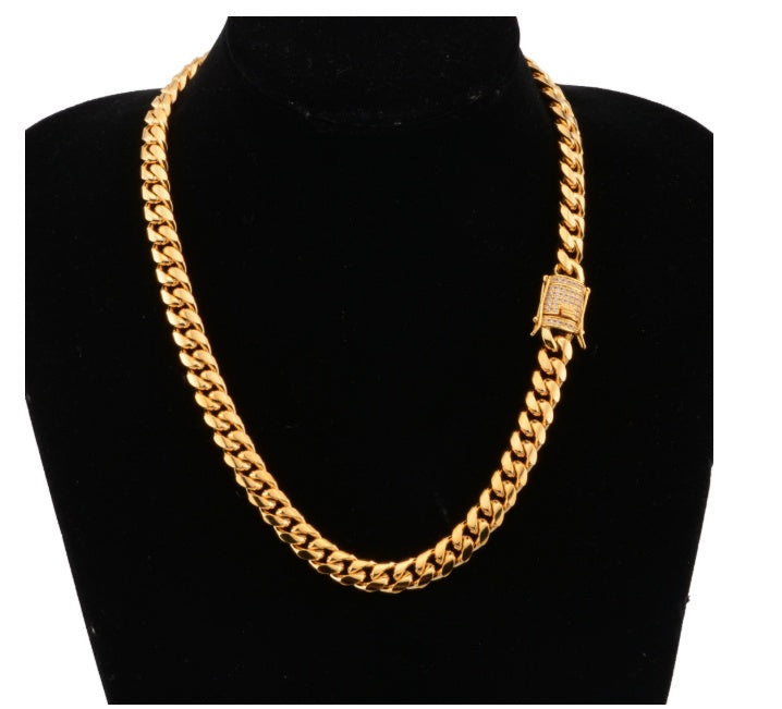 Colliers cubains Miami en acier inoxydable de 8 à 18 mm de large avec fermoir en zircon cubique, grande chaîne lourde pour hommes, bijoux Hip Hop Rock
