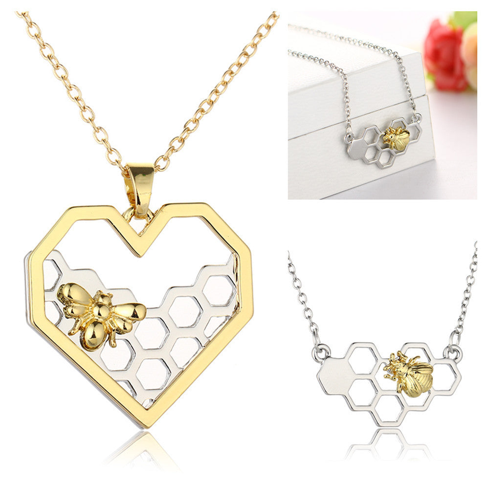 Colliers avec pendentif en forme de cœur et en nid d'abeille pour femmes, couleur or et argent, collier ras du cou animal, bijoux de mariage tendance