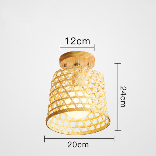 Lampe de couloir d'allée, nouveau plafonnier d'art chinois en rotin et bois de bambou pour porche - LUXARAH