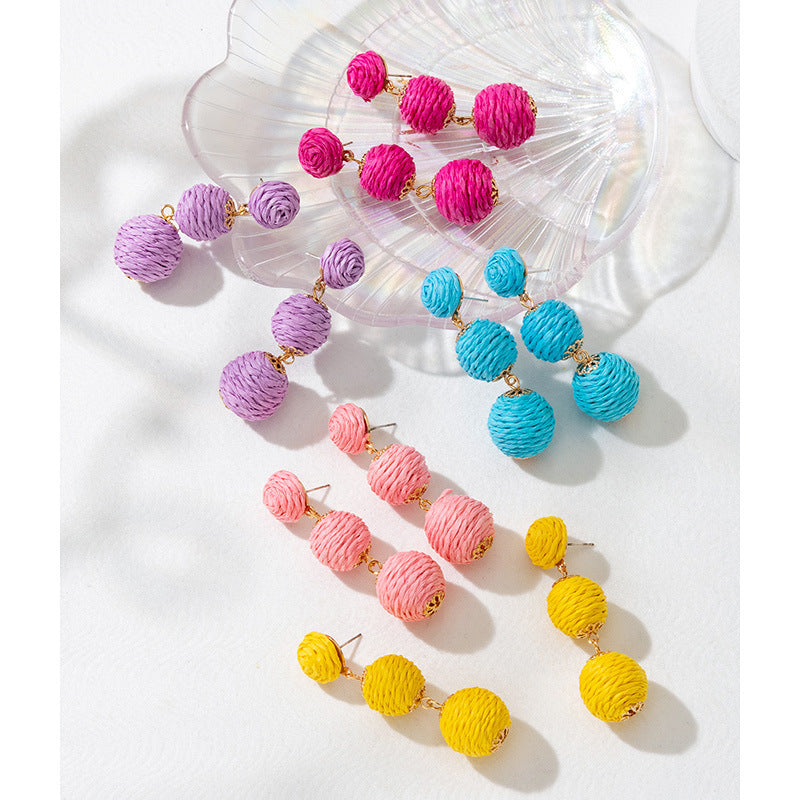 Boucles d'oreilles en rotin rouge pour femme, style vacances, printemps et été - LUXARAH