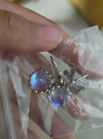 Boucles d'oreilles pendantes en forme de libellule vintage pour femme, bijou tendance, style bohème, chakra, pierre de lune bleue, bijou ethnique de mariage