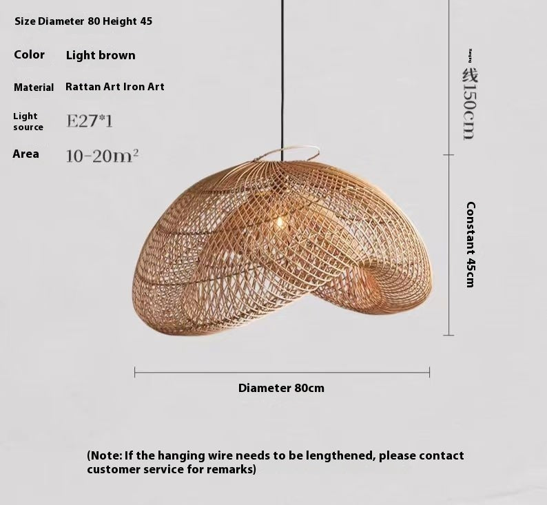 Lustre de style Ji Ji tissé à la main, lampe de salon en rotin personnalisée - LUXARAH