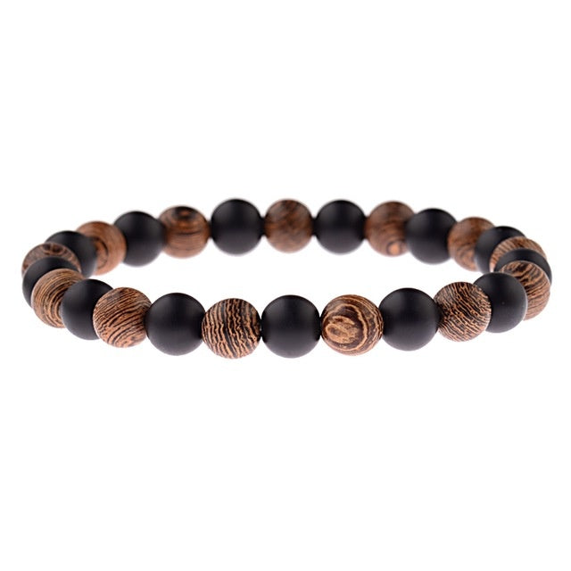 Bracelets croix en perles de bois naturel pour hommes, méditation en onyx - LUXARAH