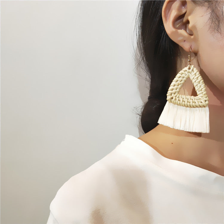 Boucles d'oreilles en raphia et rotin style vacances - LUXARAH