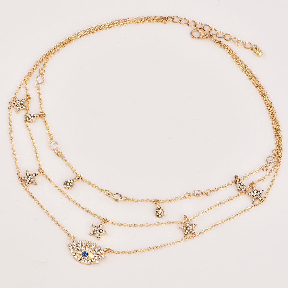 Collier multicouche Bls-miracle pour femmes, longue chaîne, pendentif œil turc, colliers tendance en cristal, étoile et gouttes d'eau