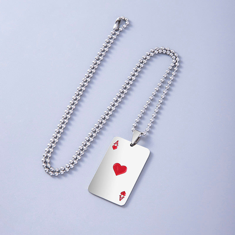 Hip Hop Ace of Hearts Poker Cards Stainless Steel Pendant Necklaces for Women Men