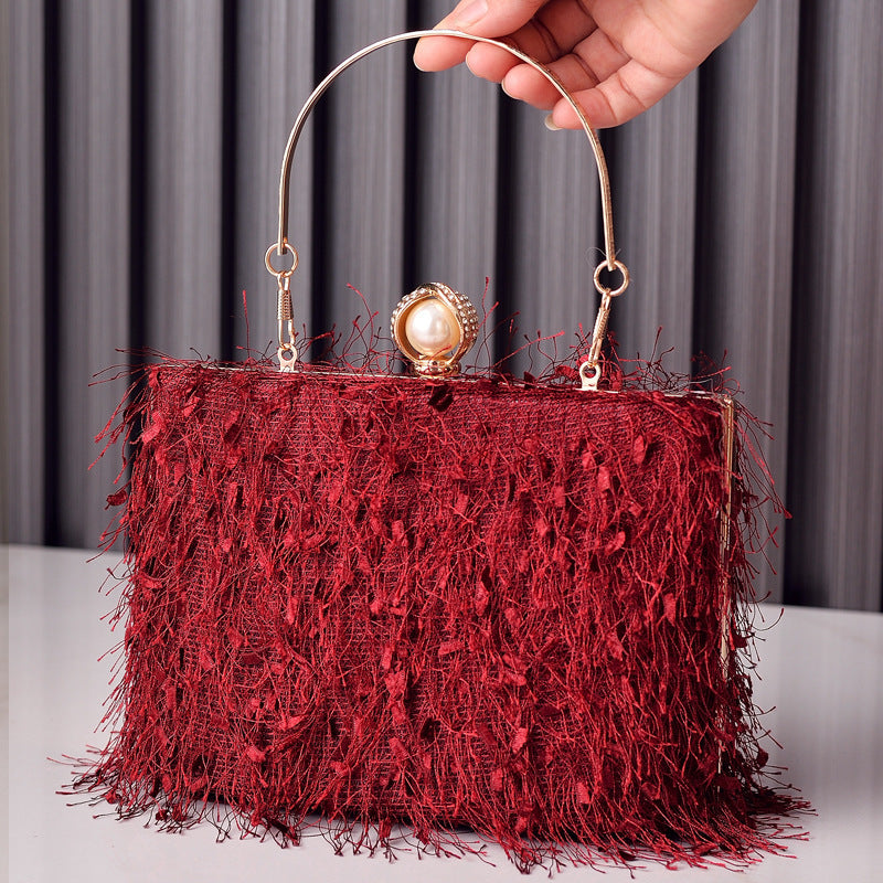 Sacs à main à pompon pour femmes, sac de soirée, sac de soirée, sac carré de luxe, sac à bandoulière pour dames - LUXARAH