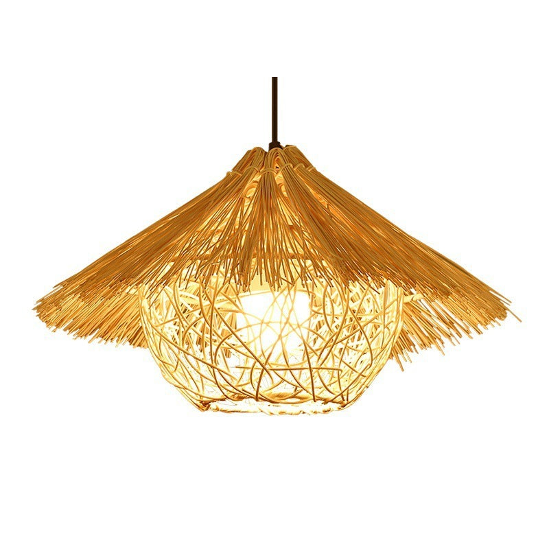 Lustre en chapeau de paille en rotin d'Asie du Sud-Est créatif - LUXARAH