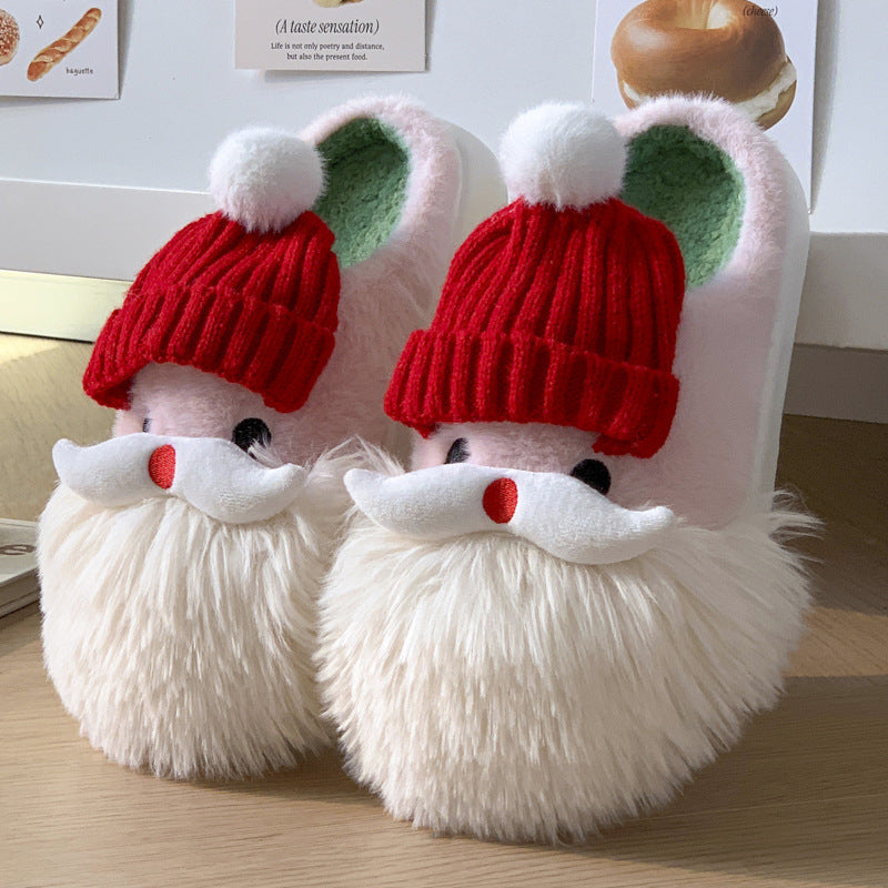 Chaussons de Noël, mignons pour la maison, motif Père Noël, chaussures d'hiver chaudes et antidérapantes en peluche pour femmes - LUXARAH