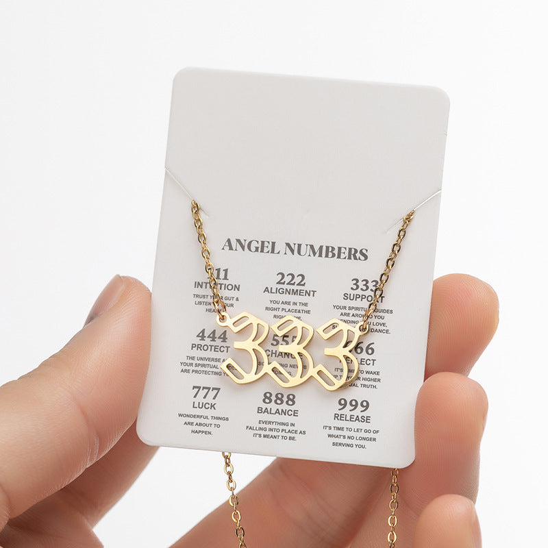 Collier pendentif numérique porte-bonheur pour femme, style ange, tendance, en acier inoxydable 000-999, style vintage