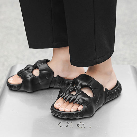 Chaussons d'Halloween personnalisés avec motif tête de mort, pour salle de bain, intérieur ou extérieur, amusants, pour la plage - LUXARAH