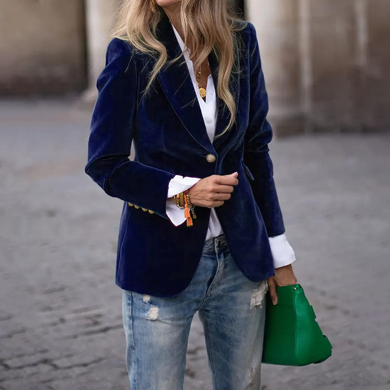 Veste Slim en Velours à Revers pour Femmes - Élégance Décontractée et Style Professionnel