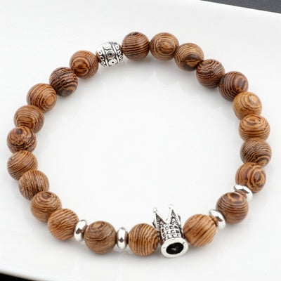 Bracelets croix en perles de bois naturel pour hommes, méditation en onyx - LUXARAH