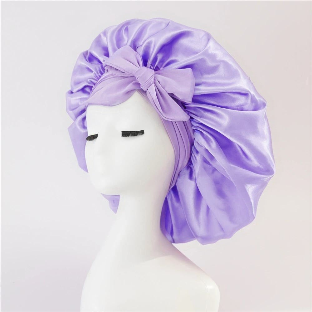 Bonnet en soie pour dormir, bonnet en satin, bonnet de nuit, écharpe pour cheveux bouclés avec lien à nouer