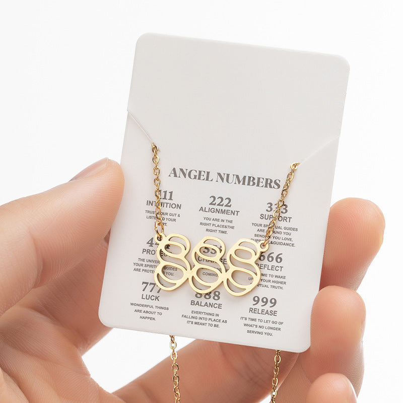 Collier pendentif numérique porte-bonheur pour femme, style ange, tendance, en acier inoxydable 000-999, style vintage
