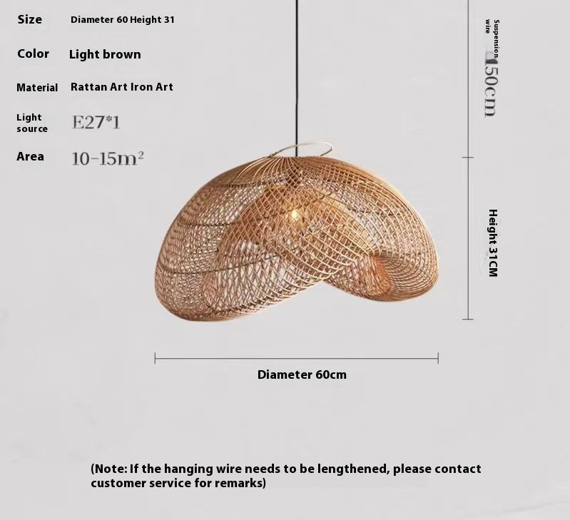 Lustre de style Ji Ji tissé à la main, lampe de salon en rotin personnalisée - LUXARAH