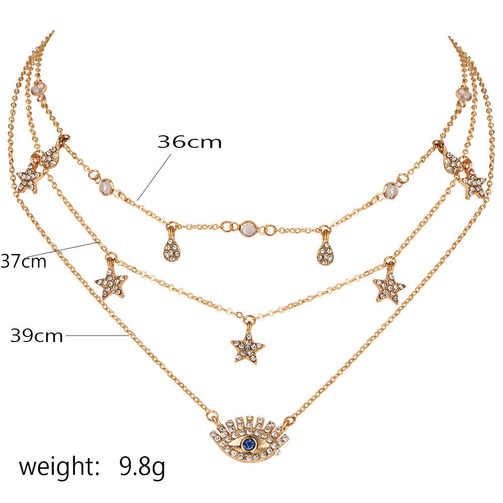 Collier multicouche Bls-miracle pour femmes, longue chaîne, pendentif œil turc, colliers tendance en cristal, étoile et gouttes d'eau