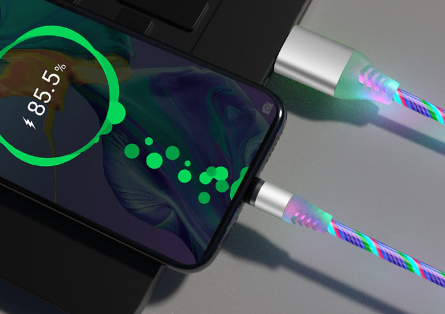 Câble de données magnétique, Flowing Light, compatible avec Apple, compatible avec iPhone et Android, type C