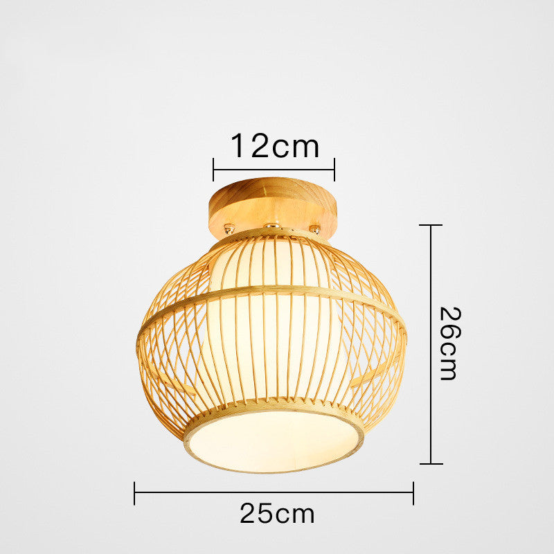 Lampe de couloir d'allée, nouveau plafonnier d'art chinois en rotin et bois de bambou pour porche - LUXARAH