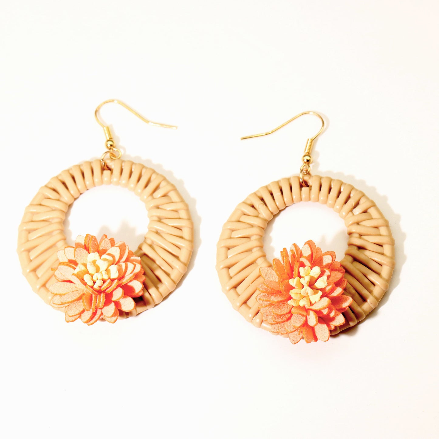 Boucles d'oreilles géométriques tissées en rotin rétro imitation - LUXARAH