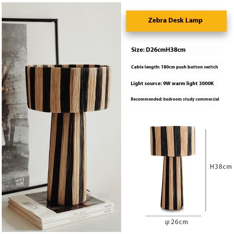 Lampe de chevet rétro en rotin tissé à la main pour chambre à coucher - LUXARAH
