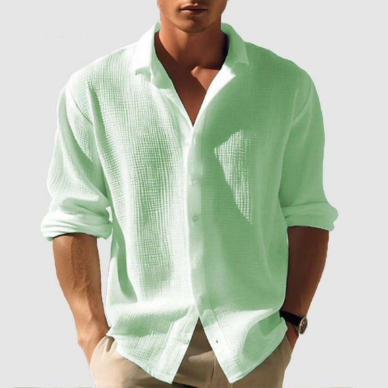 Chemise à manches longues et revers pour homme, tendance, unie, simple boutonnage, vêtements d'automne et de printemps