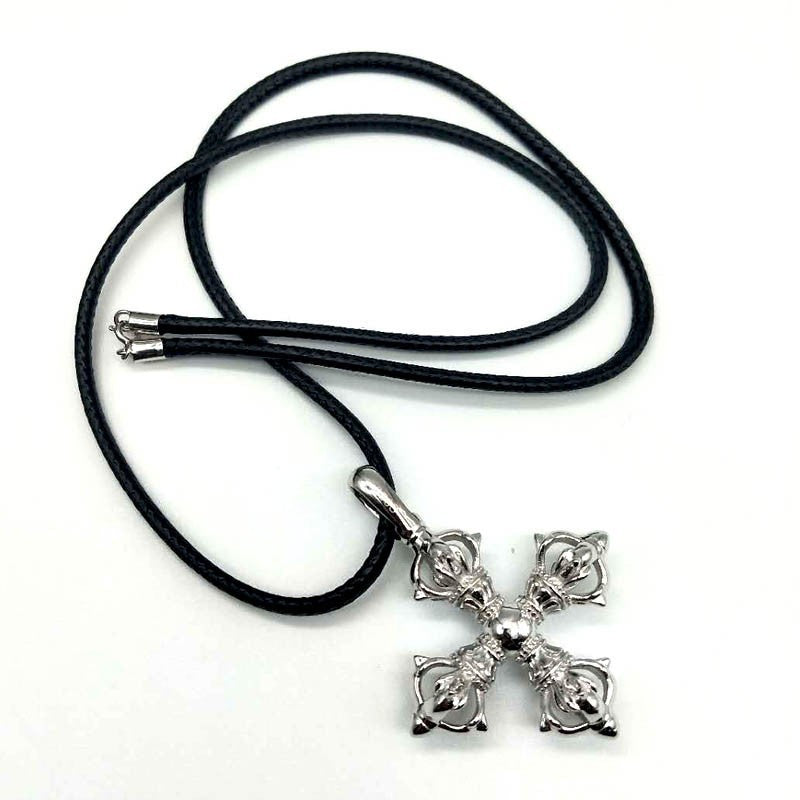 Collar con colgante de cruz de mortero Vajra de plata 925 para hombre y mujer