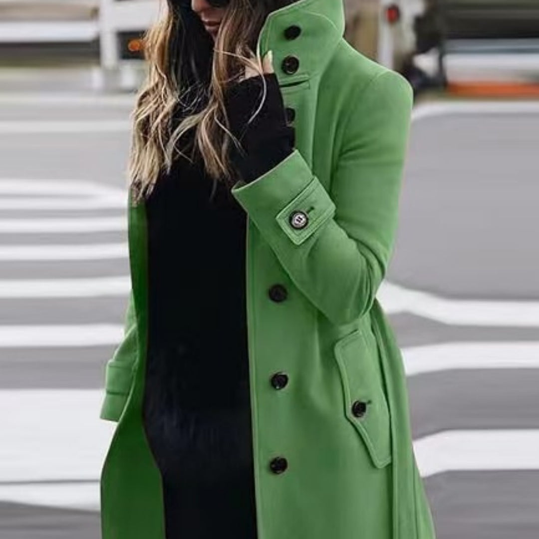 Manteau en Laine Femme - Design Élégant, Coupe Slim, Manches Longues, Col Montant