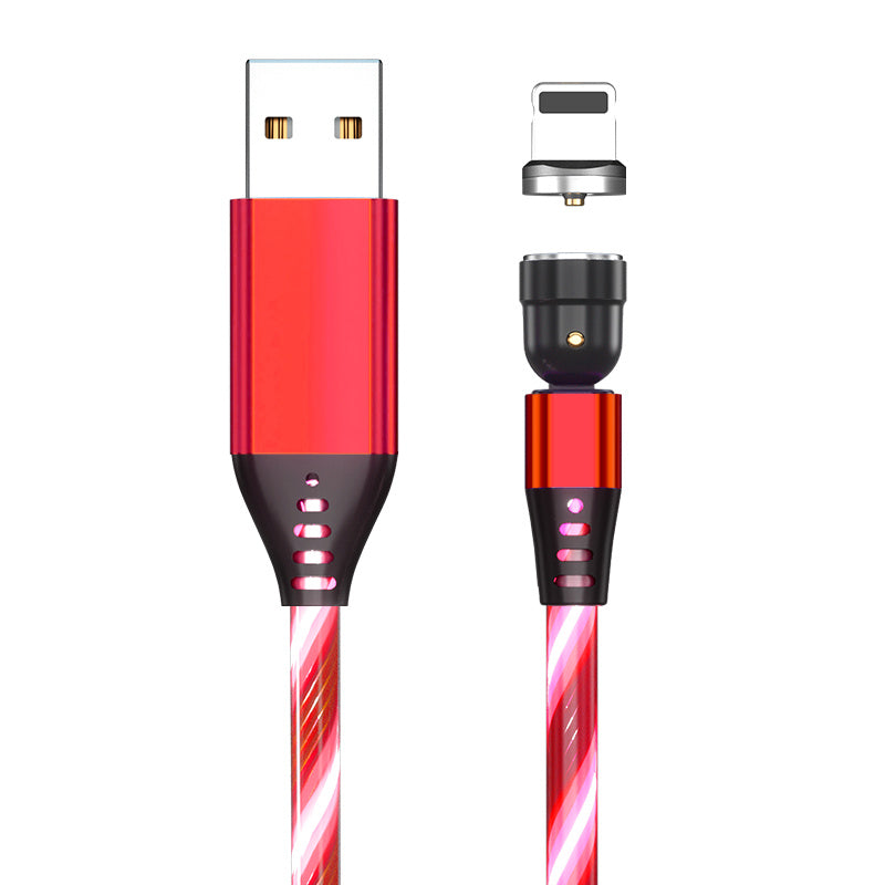 Câble magnétique lumineux rotatif 540° 3A pour recharge rapide de téléphone portable, compatible avec LED, micro USB type C, pour iPhone