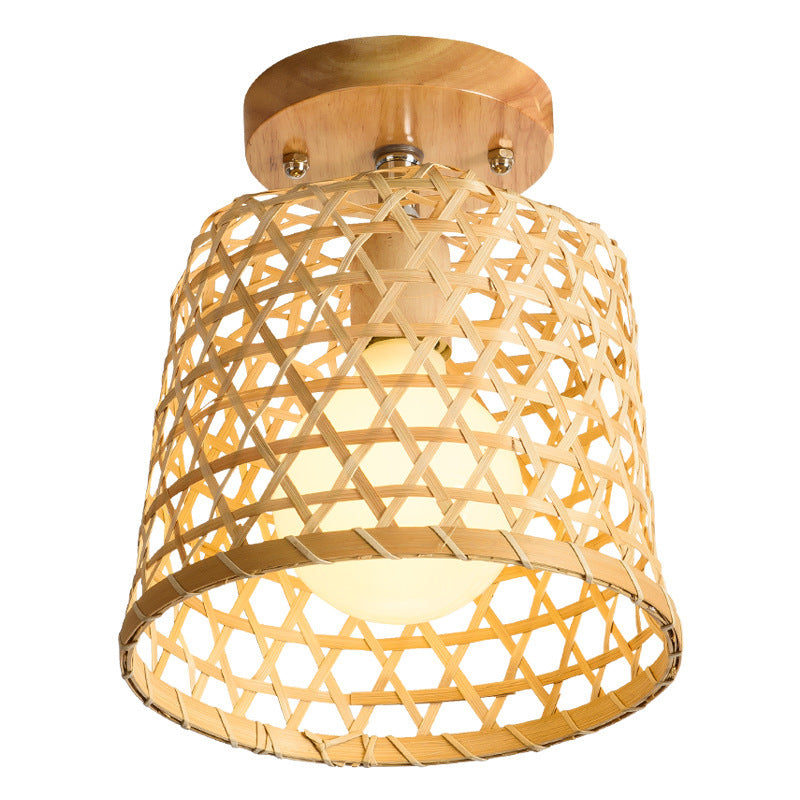 Lampe de couloir d'allée, nouveau plafonnier d'art chinois en rotin et bois de bambou pour porche - LUXARAH