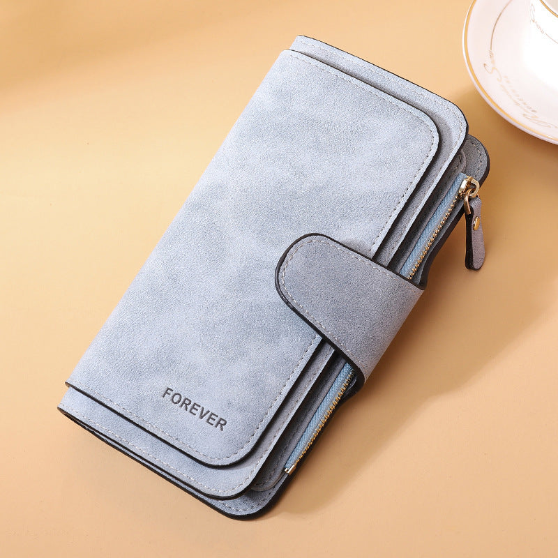 Portefeuille long à trois volets pour femme, nouvelle collection, sac tendance, porte-monnaie multi-cartes, tissu bicolore givré