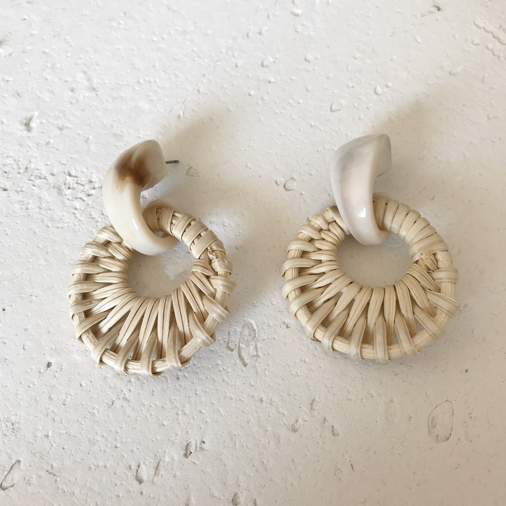 Boucles d'oreilles rétro printemps-été en bambou et rotin tressé - LUXARAH