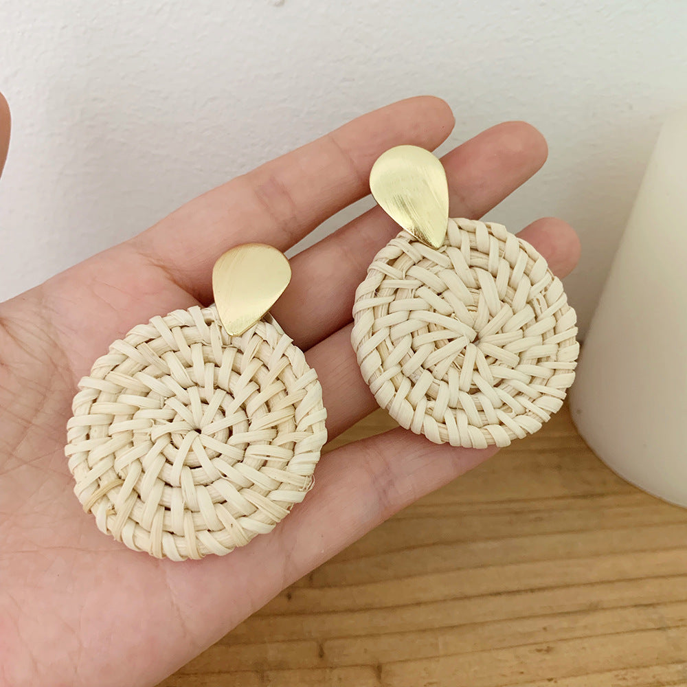 Boucles d'oreilles rondes géométriques en rotin - LUXARAH