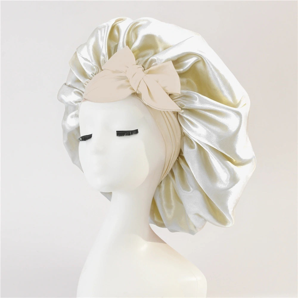 Bonnet en soie pour dormir, bonnet en satin, bonnet de nuit, écharpe pour cheveux bouclés avec lien à nouer