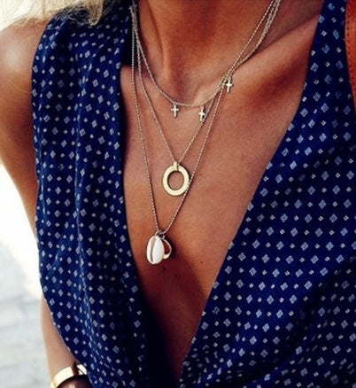 Collier multicouche Bls-miracle pour femmes, longue chaîne, pendentif œil turc, colliers tendance en cristal, étoile et gouttes d'eau