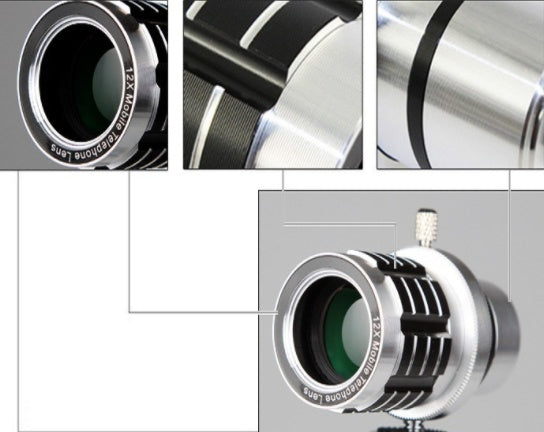 Télescope mobile 12X, objectif de caméra focale 12 fois longue avec course de trois pieds, universel, omnipotent