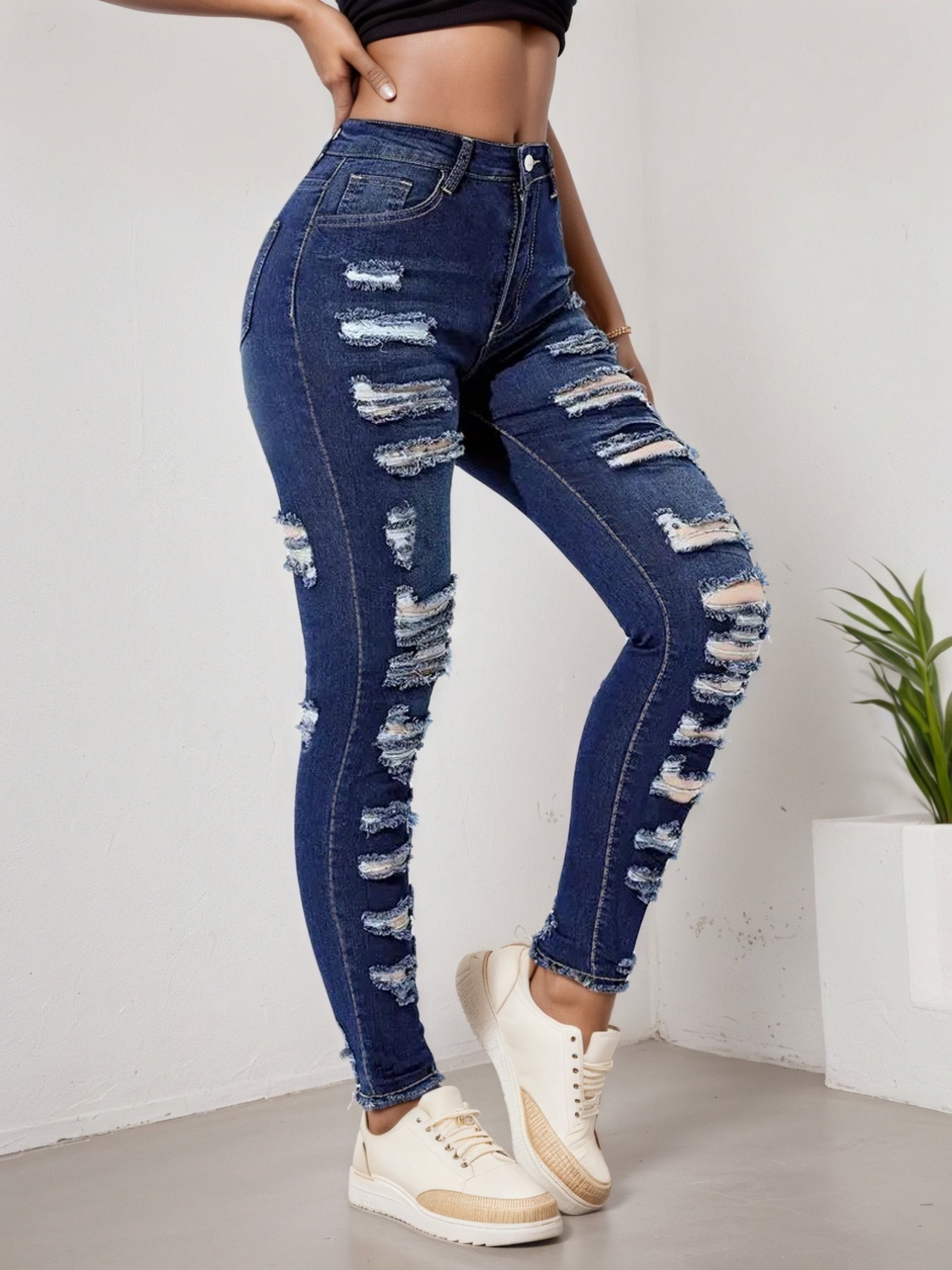 Pantalons courts déchirés et moulants pour femme, nouveaux jeans extensibles, style urbain tendance et polyvalent, coupe slim - LUXARAH