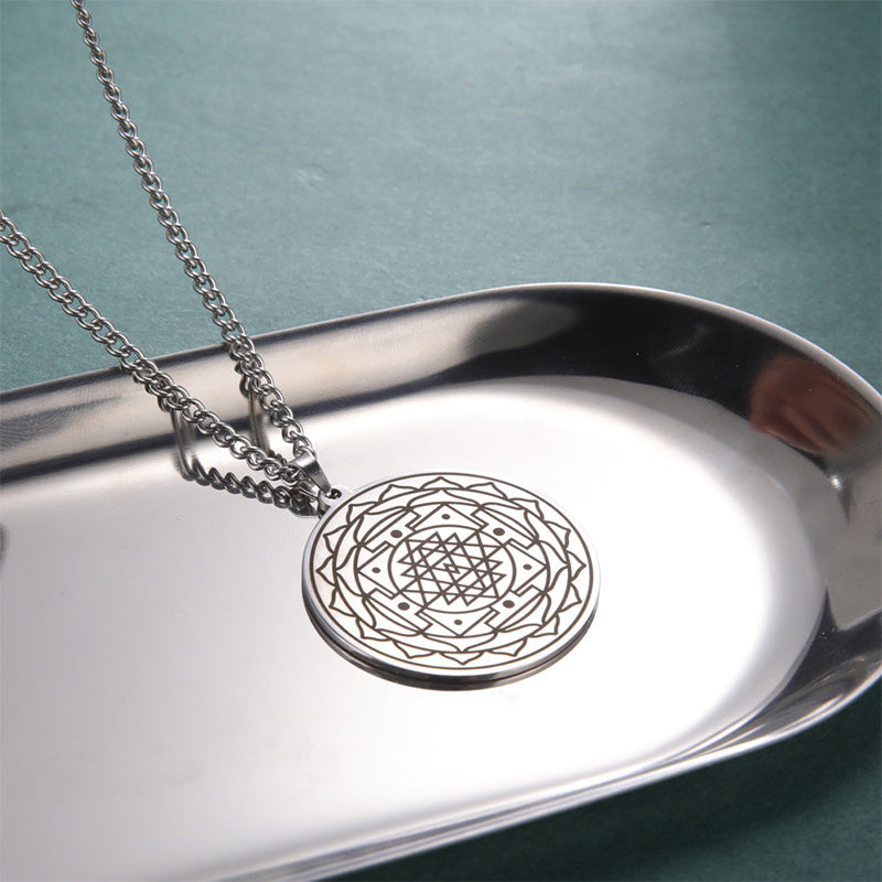 Collar con colgante de flor de mandala de acero inoxidable, collares de geometría sagrada