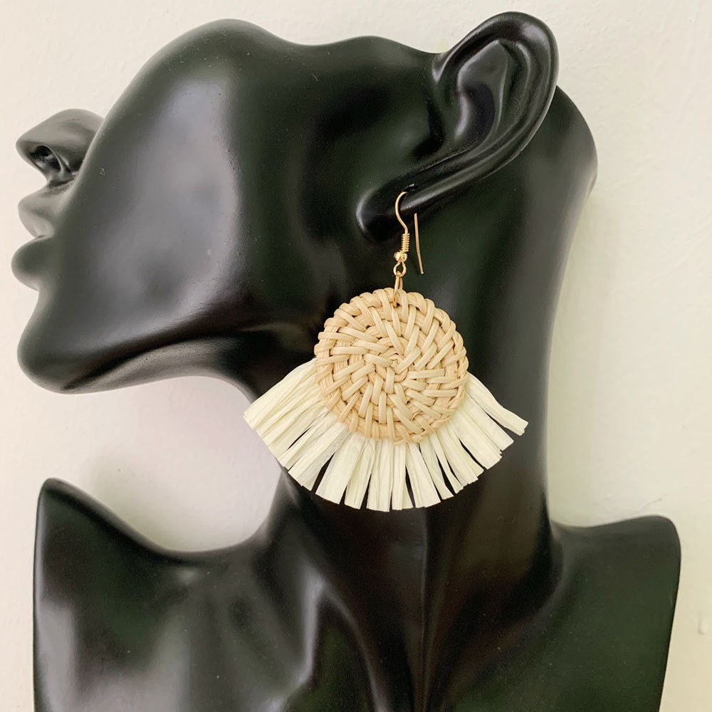 Boucles d'oreilles en raphia et rotin pour femme, nouvelles boucles d'oreilles rondes géométriques colorées en paille - LUXARAH