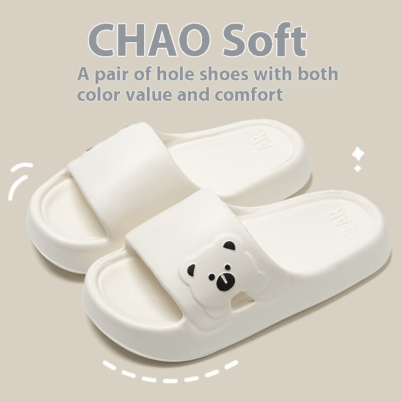 Pantoufles mignonnes en forme d'ourson, tendance pour l'été, semelle épaisse, antidérapantes, pour salle de bain, pour femmes et hommes, pour couples