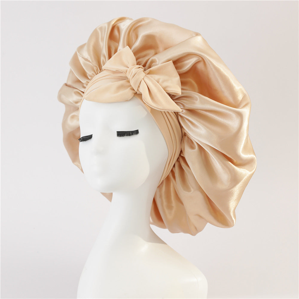 Bonnet en soie pour dormir, bonnet en satin, bonnet de nuit, écharpe pour cheveux bouclés avec lien à nouer