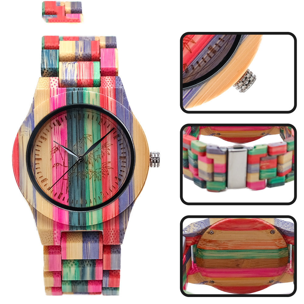 Montre à quartz couleur loisirs en bois de bambou